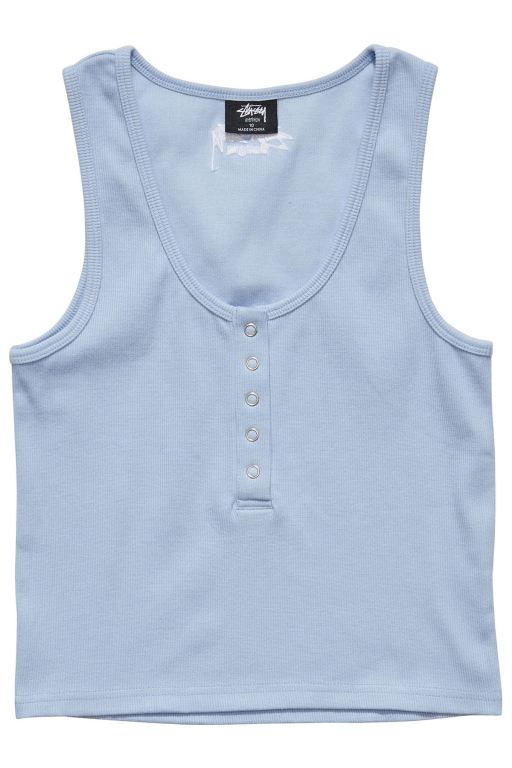 Stussy Womens Mission Rib Placket Tanks Blue - HFAVL6879